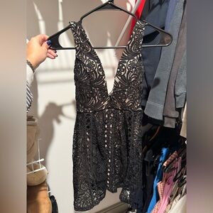 Indah Nude and Black Lace Dress